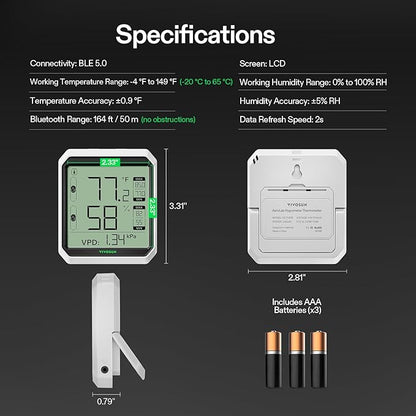 VIVOSUN AeroLab THB1 Wireless Bluetooth Hygrometer Thermometer Indoor, Smart - Image 3