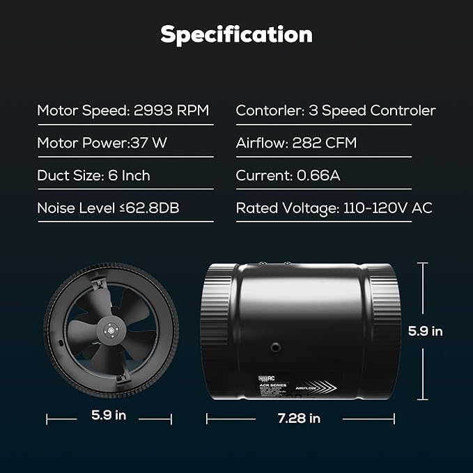 6 Inch Inline Duct Fan with Speed Controller - Image 8