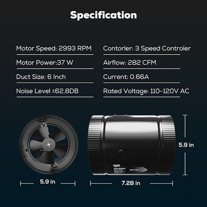 6 Inch Inline Duct Fan with Speed Controller - Image 8