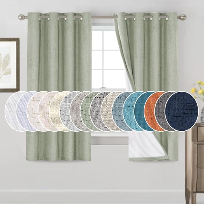 PrinceDeco 100% Blackout Linen Curtains 63 Inches Long 2 Panels Thermal by PrinceDeco