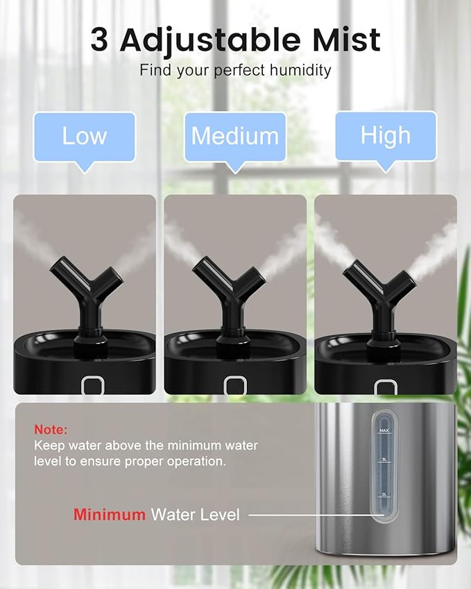 Feekaa Stainless Steel Humidifier Dishwasher Safe, 4L/1Gal Cool Mist Humidifiers - Image 5