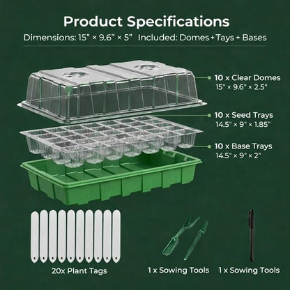Gardzen 10 Pack 40 Cell BPA Free Seed Starter Tray Kit - Image 2