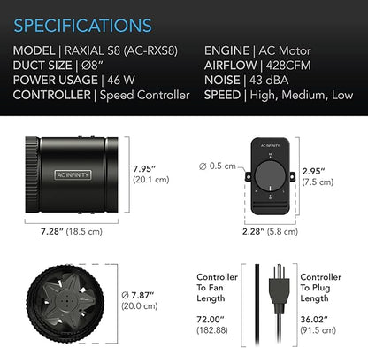 AC Infinity RAXIAL S8, Inline Booster Duct Fan 8” - Image 6