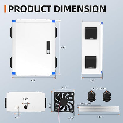 Joinfworld Outdoor Electrical Box 19.7"x15.7"x7.9" Metal Waterproof Vented Nema - Image 2