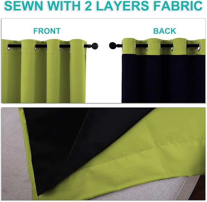 NICETOWN 100% Blackout Lined Curtains, Fresh Green, 1 Pair, 2 Thick Layers - Image 5