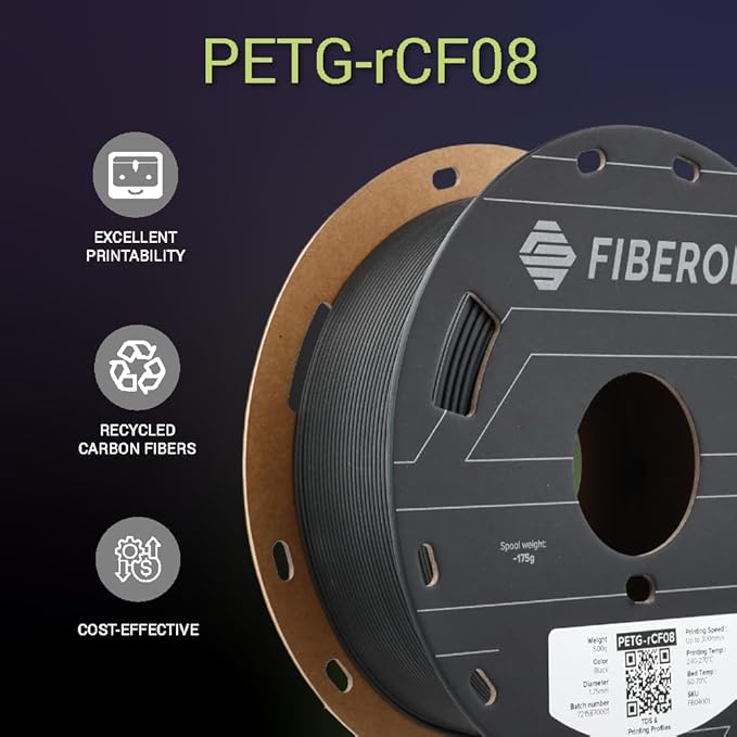 Polymaker Fiberon PETG-RCF Filament Black 1.75mm 0.5kg, Recycled Carbon Fiber - Image 6