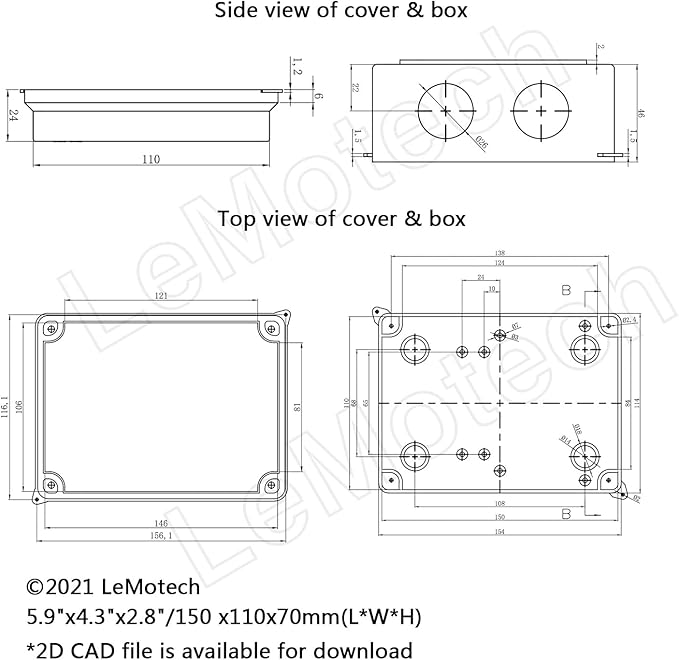 LeMotech ABS Plastic Dustproof Waterproof IP65 Junction Box Universal - Image 6