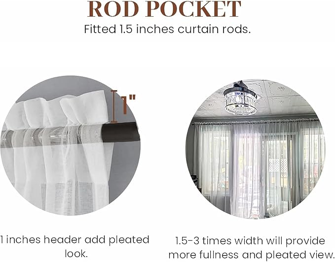Dreaming Casa Solid Sheer Curtains Living Room White Rod Pocket Voile Draperies - Image 2