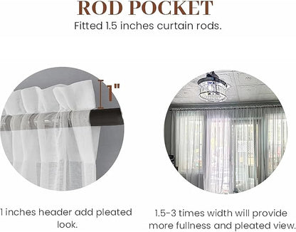 Dreaming Casa Solid Sheer Curtains Living Room White Rod Pocket Voile Draperies - Image 2