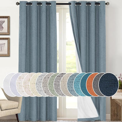 PrinceDeco 100% Blackout Curtains 108 inches Long Linen Blackout Curtains by PrinceDeco
