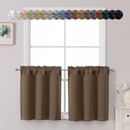 Chyhomenyc Brown Short Blackout Curtains 24 Inch Length, Small Kitchen Curtain by Chyhomenyc