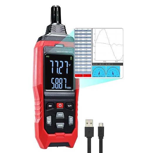 Humidity and Temperature Meter Data Logger Digital Psychrometer HVAC, Wet Bulb by DANOPLUS