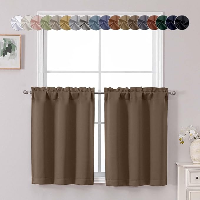 Chyhomenyc Brown Short Blackout Curtains 30 Inch Length, Small Kitchen Curtain by Chyhomenyc