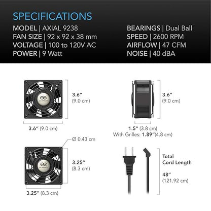 AC Infinity AXIAL 9238, Muffin Fan, 120V AC 92mm x 38mm High Speed, - Image 6