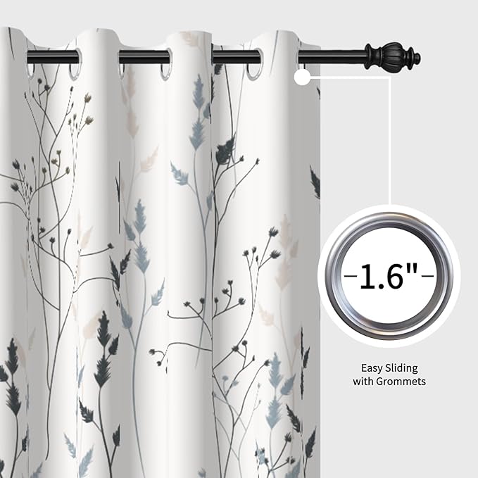 White Leaves Blackout Curtains 63 Inch Length, Room Darkening Curtains - Image 6
