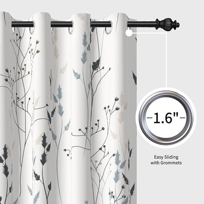 White Leaves Blackout Curtains 84 Inches, Room Darkening Curtains - Image 6