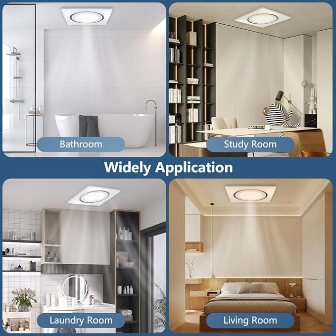 Bathroom Exhaust Fan with Light 88CFM 1.0 Sone, Quiet 28W Bath Shower Fan 3CCT - Image 8