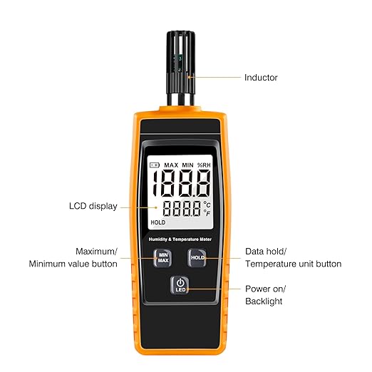 Handheld Humidity Meter, Digital Hygrometer Thermometer 0~100% RH/ -30~60°C LCD - Image 3