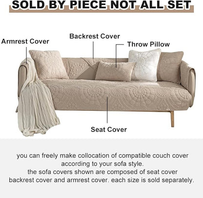 vctops Boho Circle Embroidery Couch Sofa Cover Solid Color Cotton Quilted - Image 6