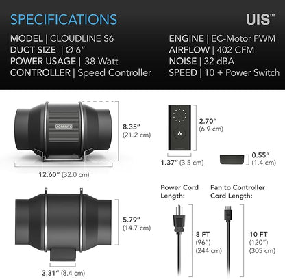 AC Infinity CLOUDLINE PRO S6, Quiet 6” Inline Duct Fan - Image 6