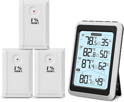 ORIA 3 Sensor Wireless Indoor Outdoor Thermometer Hygrometer, Digital by Oria