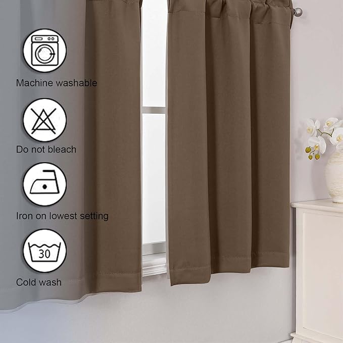 Chyhomenyc Brown Short Blackout Curtains 24 Inch Length, Small Kitchen Curtain - Image 7