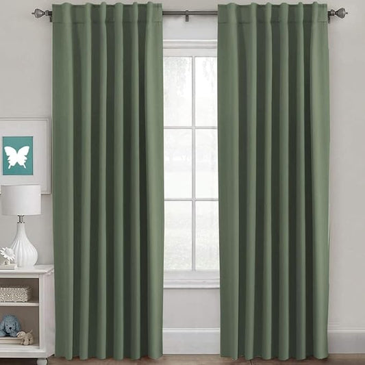 H.VERSAILTEX Back Tab Dark Green Curtains 102 Inch Long by HVERSAILTEX