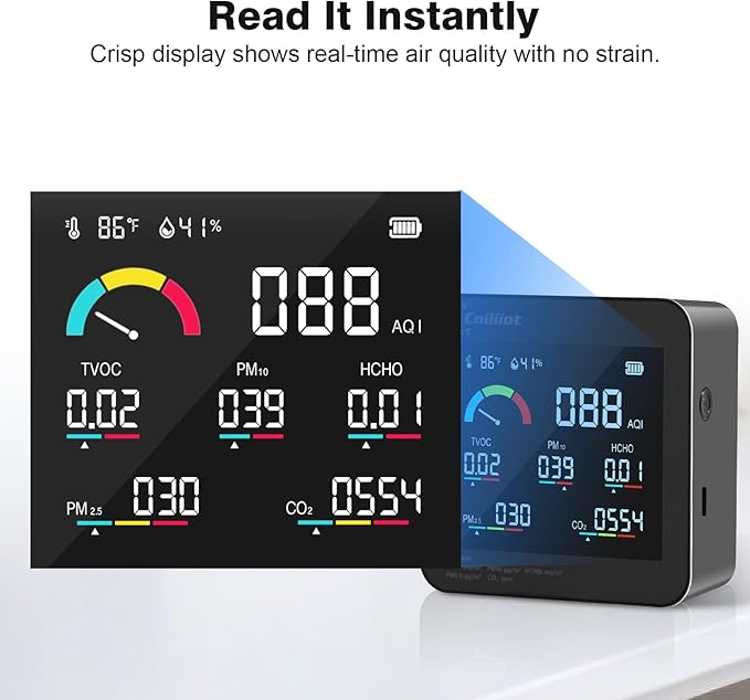 Air Quality Monitor Indoor – CO2 Detector, VOC Meter and AQI Tester Tracks TVOC - Image 4