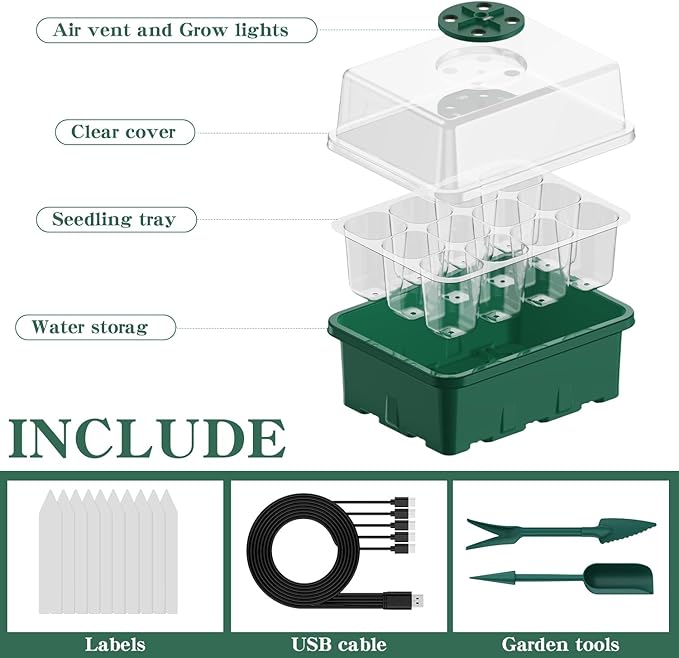 NBPLUS Seed Starter Tray with Grow Light, 5 Pack 60 Cells Seed Starter kit with - Image 8