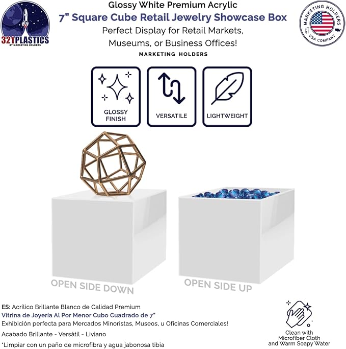 7 Inch White Acrylic Display Box Versatile Square Plexiglass Retail Product - Image 4