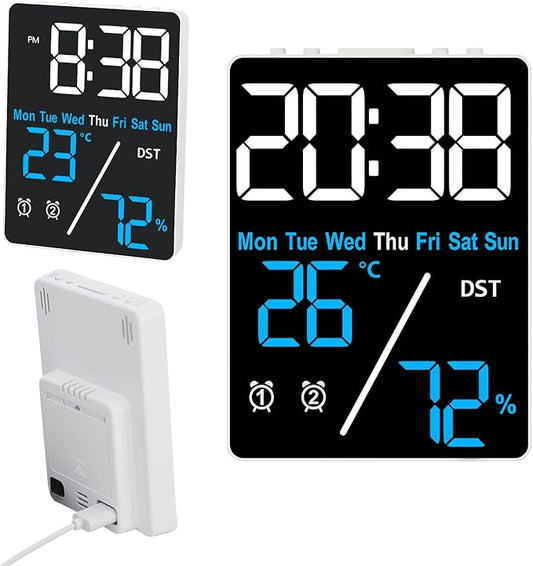 Digital Room Thermometer Hygrometer Alarm Clock, 5.9 inch Desktop Accurate by Kytree
