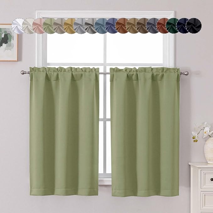 Chyhomenyc Sage Green Short Blackout Curtains 45 Inch Length, Small Kitchen by Chyhomenyc