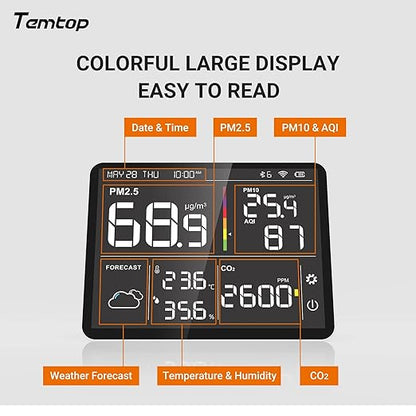 Temtop M100 Air Quality Monitor Indoor, 8-in-1 Smart Air Quality Weather Station - Image 4