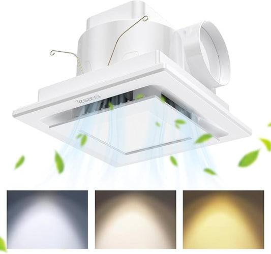 Bathroom Exhaust Fan with Light, Ultra-Quiet 100 CFM Ventilation & 3CCT LED by Tesansi