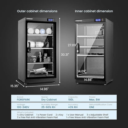FORSPARK 100L Large Camera Dehumidifier Dry Cabinet, Quiet Humidity Control - Image 8