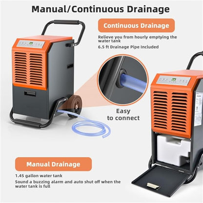 ARLIME 140 Pints Dehumidifier w/Handles & Wheels & Intelligent Humidity Control - Image 6