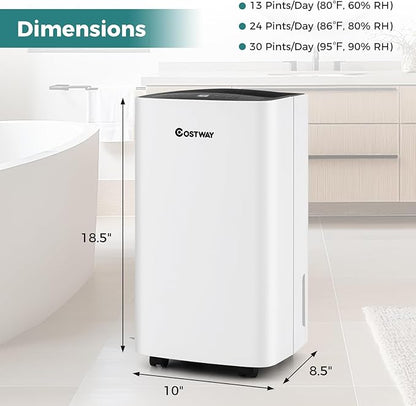 COSTWAY Dehumidifier for Large Room and Basements, Portable 30 Pints - Image 9