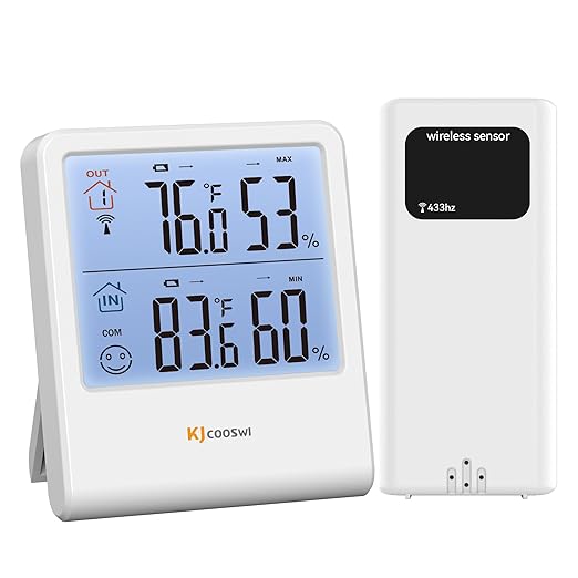 Indoor Outdoor Thermometer Hygrometer, Wireless Digital Temperature & Humidity by KJCOOSWI