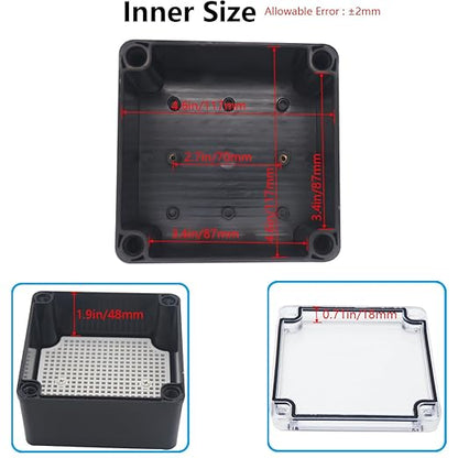Junction Box, IP67 Waterproof ABS Black Project Box Clear Cover - Image 4
