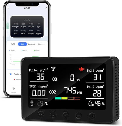 CF-30 Smart WiFi Air Quality Monitor, 15-in-1 Indoor IAQ Monitor by Simbow