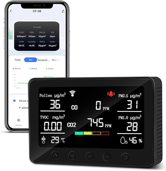 CF-30 Smart WiFi Air Quality Monitor, 15-in-1 Indoor IAQ Monitor by Simbow
