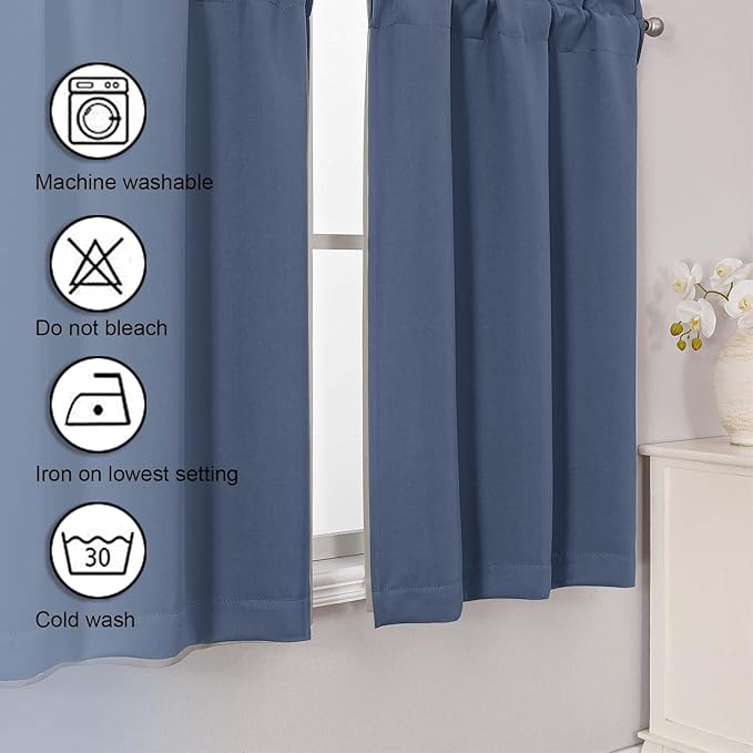 Chyhomenyc Denim Blue Short Blackout Curtains 30 Inch Length, Small Kitchen - Image 7