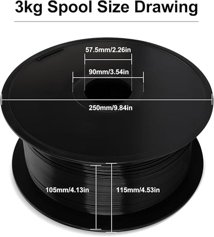 3KG PLA Filament 1.75mm Black, Clog-Free 3D Printer Filament Dimensional - Image 2