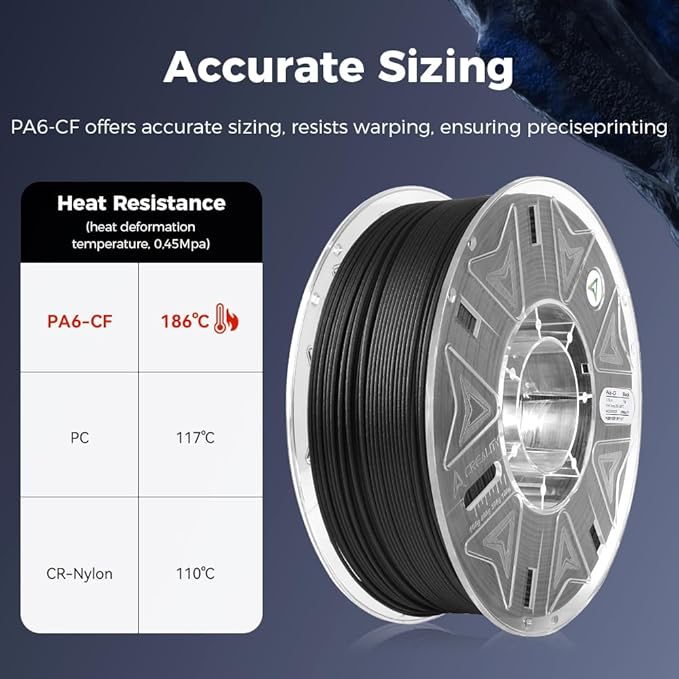 Creality Hyper PA6-CF Carbon Fiber Nylon Filament 1.75mm 1KG, 3D Printing - Image 5