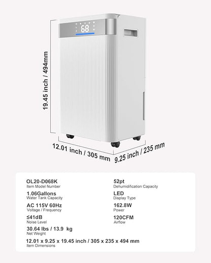 VEVOR 52 Pints Dehumidifier for Home & Basement, 4000 Sq.Ft Large Coverage - Image 7
