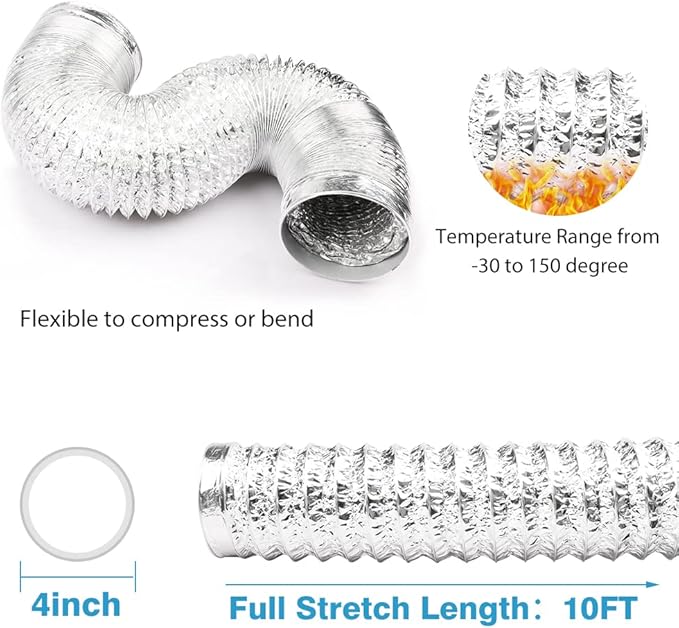 YIJUHOU Dryer Vent Hose, 4 Inch 10FT Aluminum Air Ducting, Flexible - Image 2