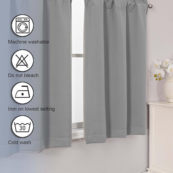 Chyhomenyc Silver Grey Short Blackout Curtains 45 Inch Length, Small Kitchen - Image 7