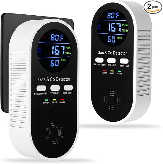 2 Packs Combination Gas Leak Detector & Carbon Monoxide Alarm, 5-in-1 Plug-in by HembisenSafetyProducts