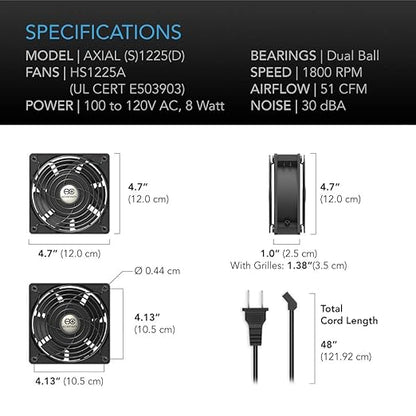 AC Infinity AXIAL 1225, Quiet Muffin Fan, 120V AC 120mm x 25mm Low Speed - Image 6