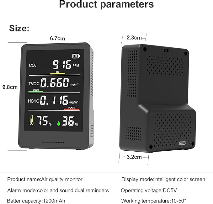 5-in-1 Professional Indoor Air Quality Monitor Indoor Portable CO2 Monitor | - Image 8